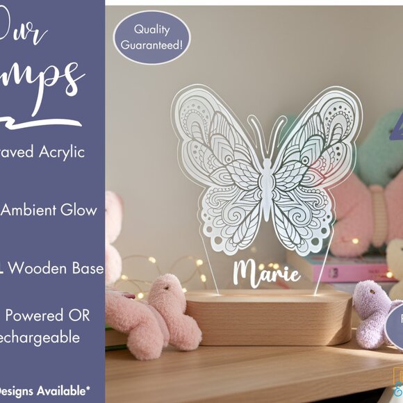 Custom LED Butterfly Name Light • Personalized Bedroom Decor • Girl Gift - Picture 3 of 8
